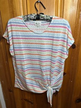 Rae Dunn Multicolor Pastel Stripe Tie-Front Tee